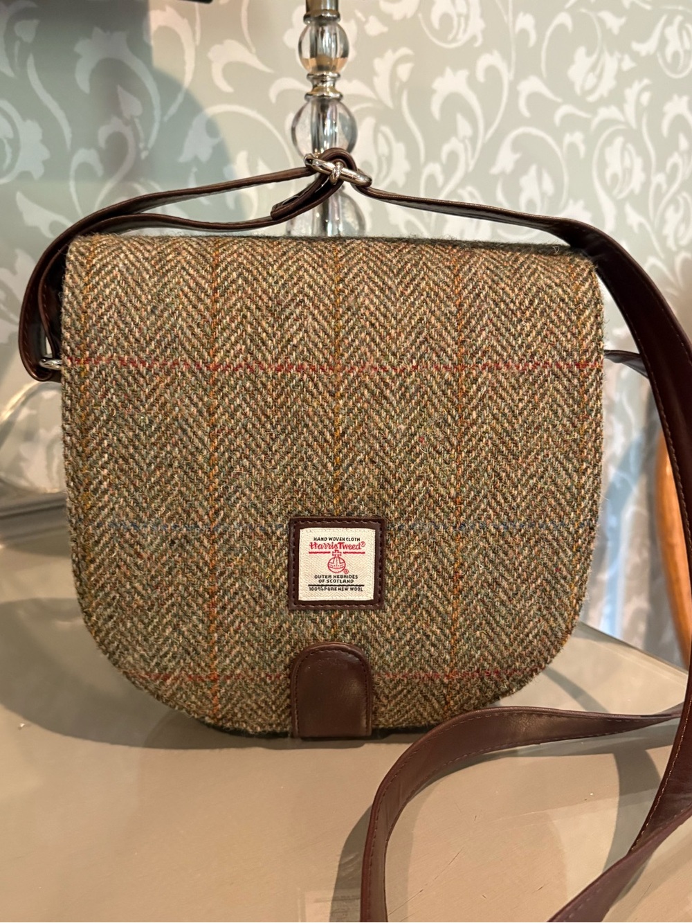 Maccessori Harris Tweed Crossbody Bag Burgundy Brown Green Herringbone